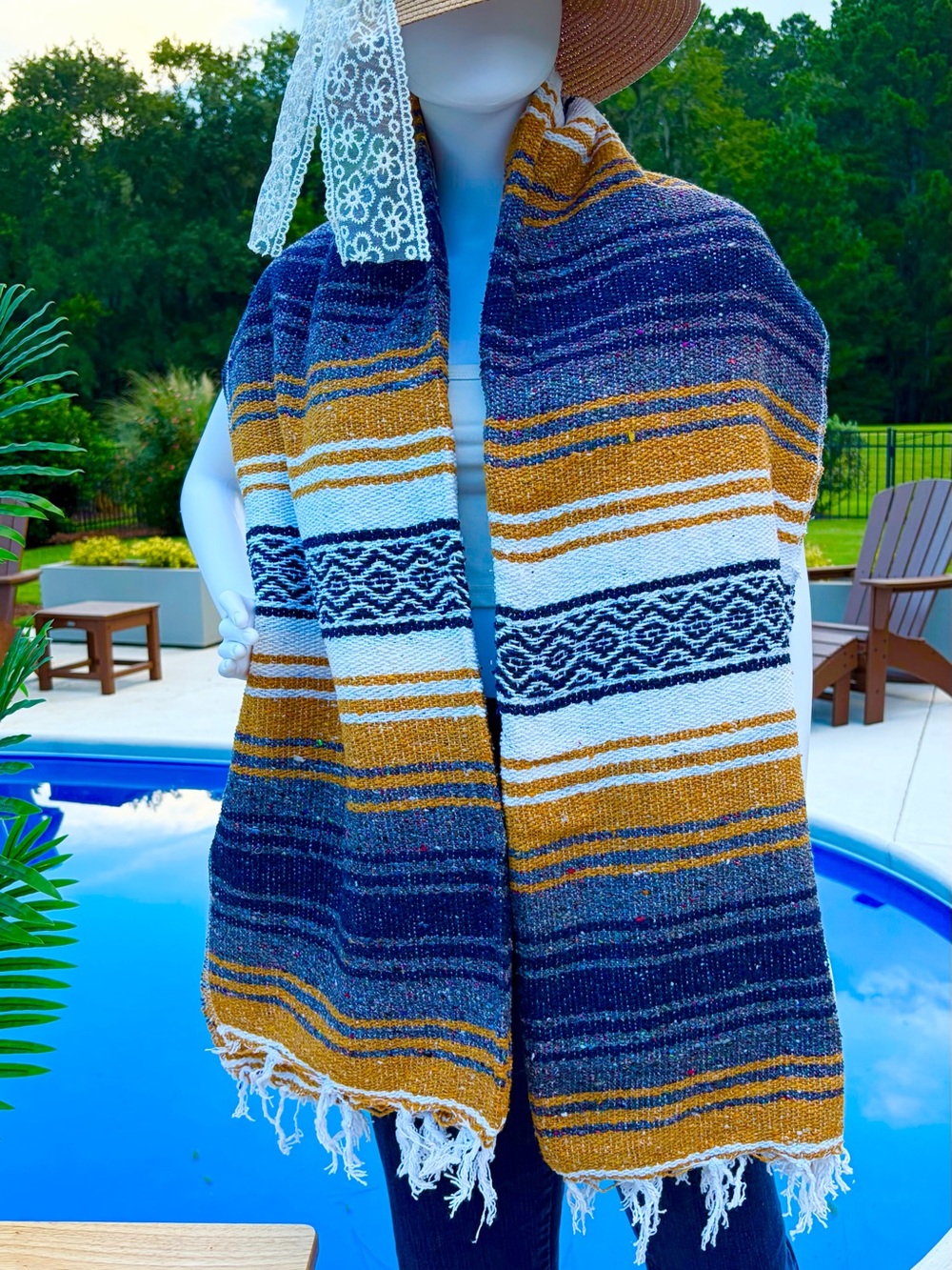 Mexican Falsa Blanket – Woven Striped Serape Throw with Fringe